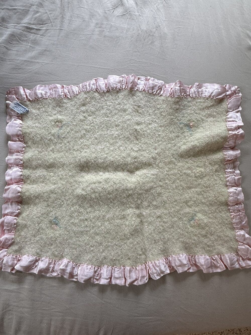 Jabour PINK BABY LOVEY BLANKET VINTAGE SECURITY SATIN BINDING BLUE PINK FLOWERS